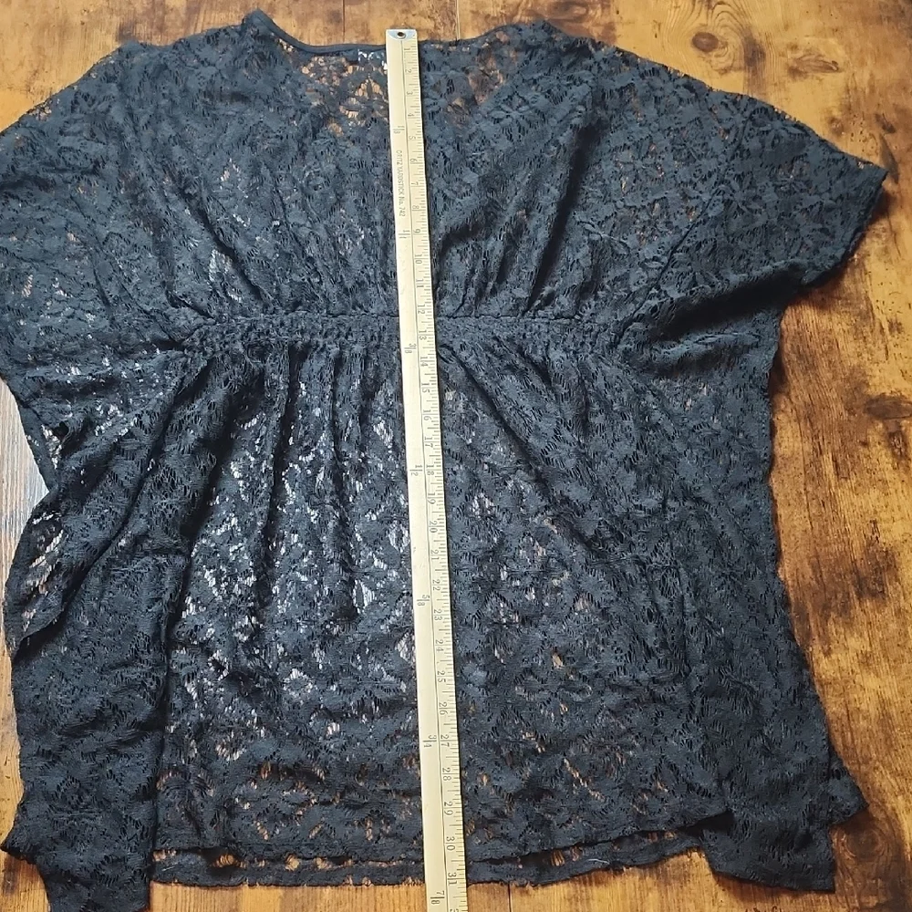 MIKEN SWIM | Black Crochet Lace Boho Tassels Beach Swim Kimono Cover-Up |‎ XL